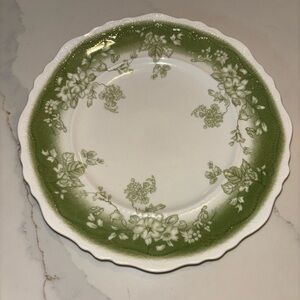 Anthropologie Scalloped Edge Green Floral Salad Dessert replacement 9” Plate